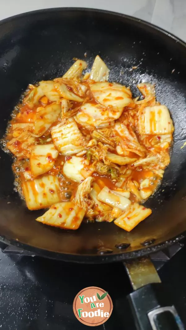 Korean Fried Rice Cake with Kimchi and Cheese