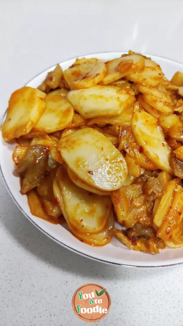 Korean Fried Rice Cake with Kimchi and Cheese