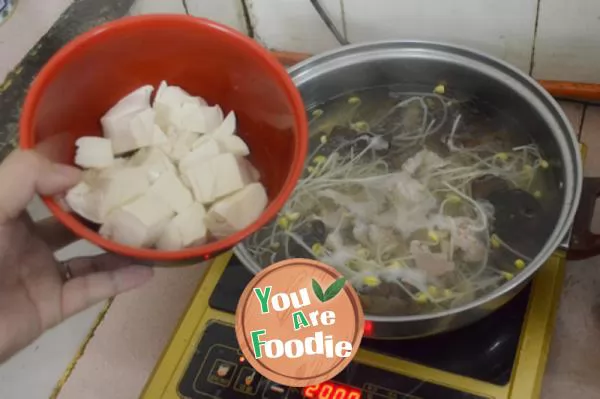 Flammulina velutipes, agaric, tofu and pork soup