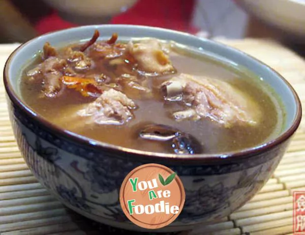 Dinner time - stewed duck soup with golden mushrooms