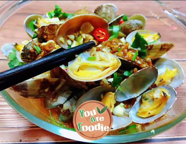 Microwave clams with minced garlic and vermicelli \#