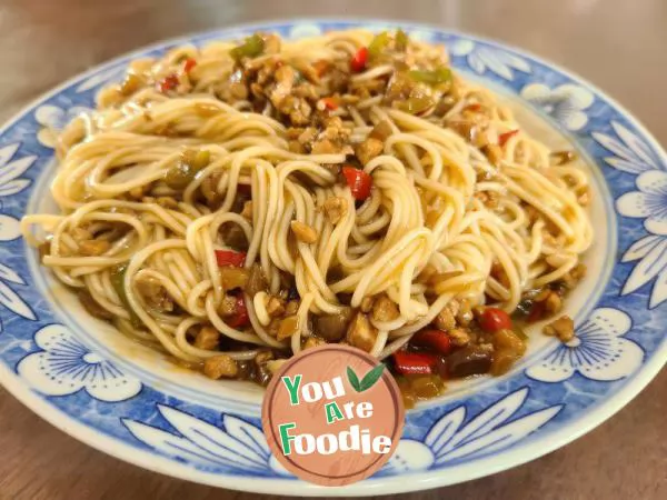 Noodles with Eggplant and Meat Paste