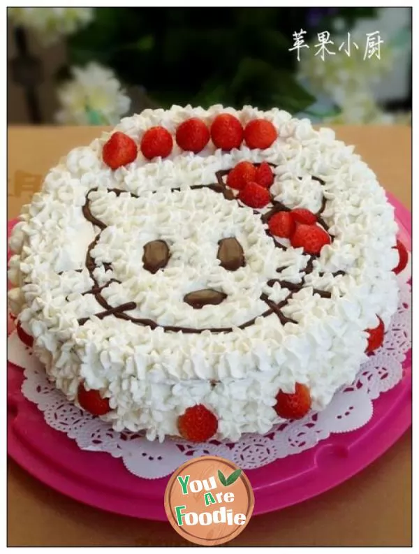 Strawberry cat birthday cake