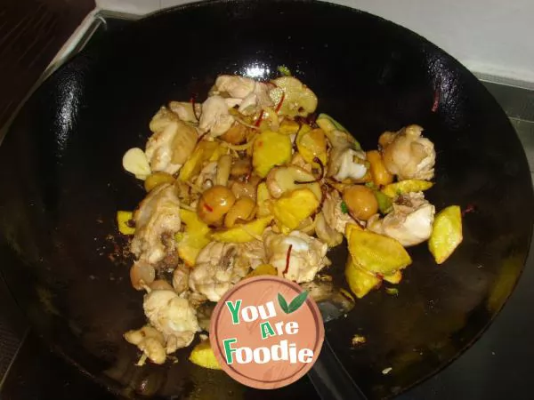 Stewed chicken with potatoes and chestnuts