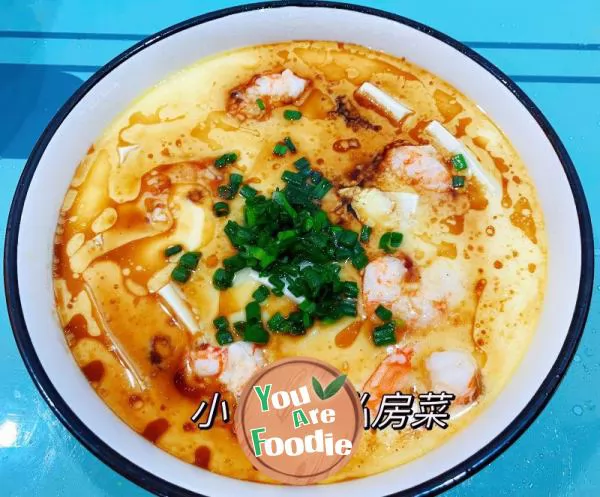 Steamed egg with shrimp and tofu