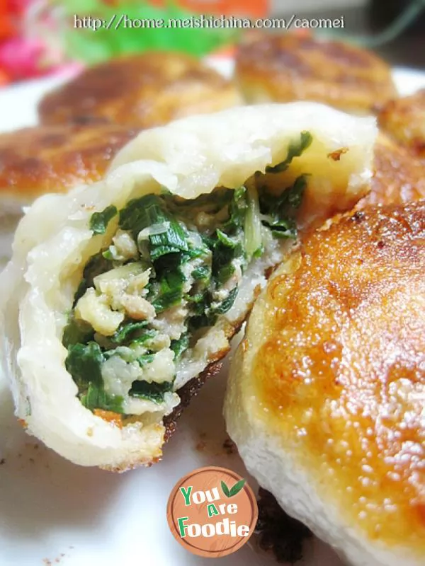 Fried Bun with leek and pork stuffing