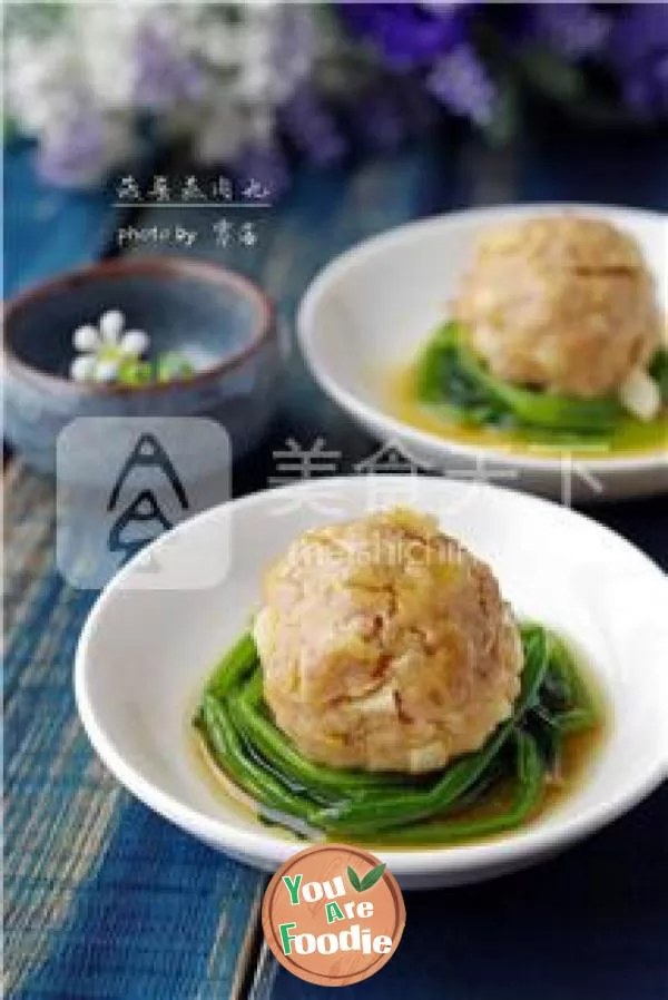 [most delicious and juicy] steamed pork balls with spinach