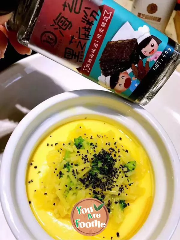 Steamed egg with pumpkin granules