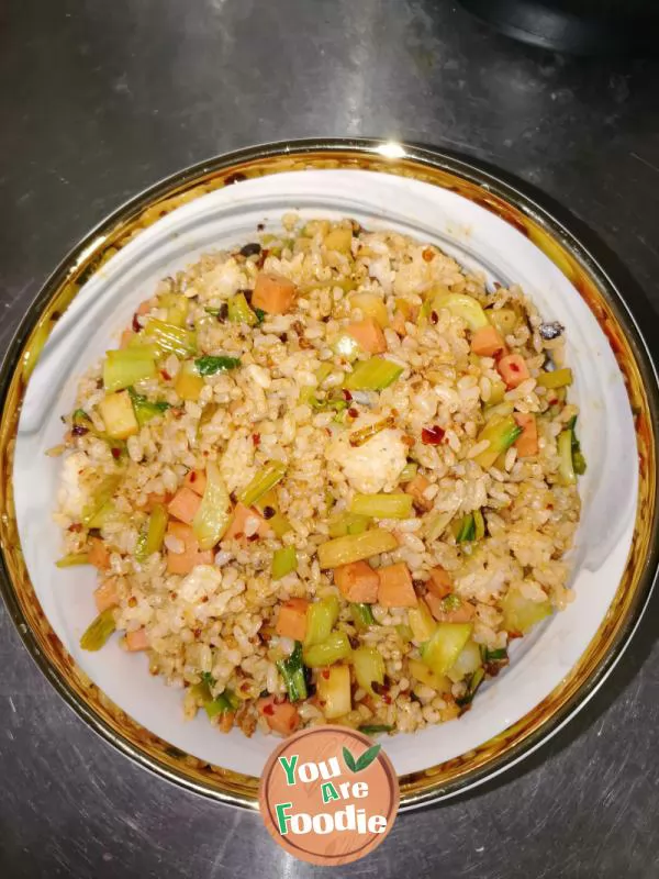 Fried-rice-with-mixed-vegetable-and-ham-in-black-bean-sauce