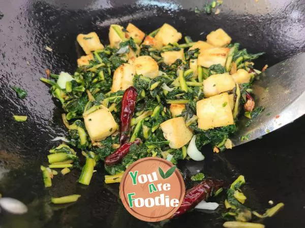 Stir fried Tofu with Rehmannia Leaves