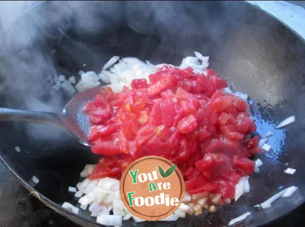 Rice with fish balls in tomato sauce