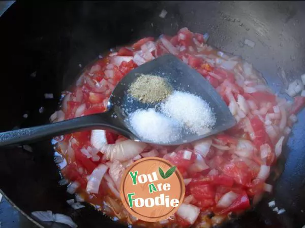 Rice with fish balls in tomato sauce