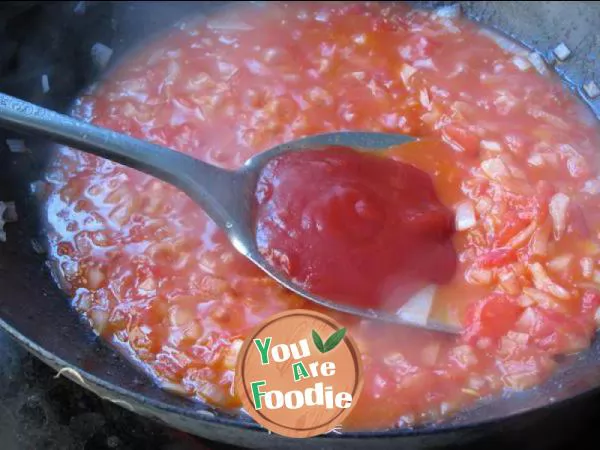 Rice with fish balls in tomato sauce