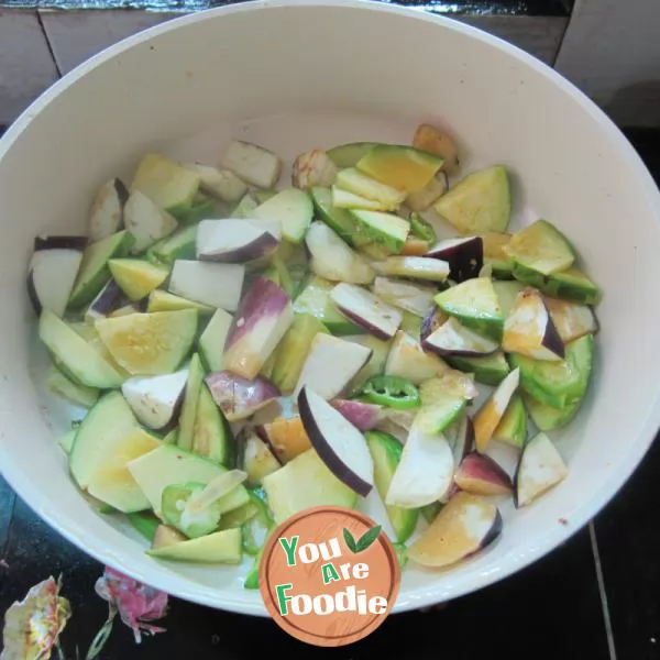 Fried pumpkin with eggplant