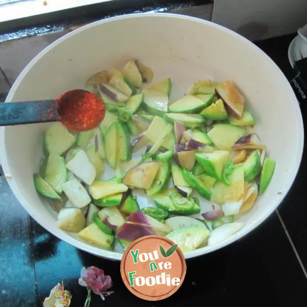 Fried pumpkin with eggplant