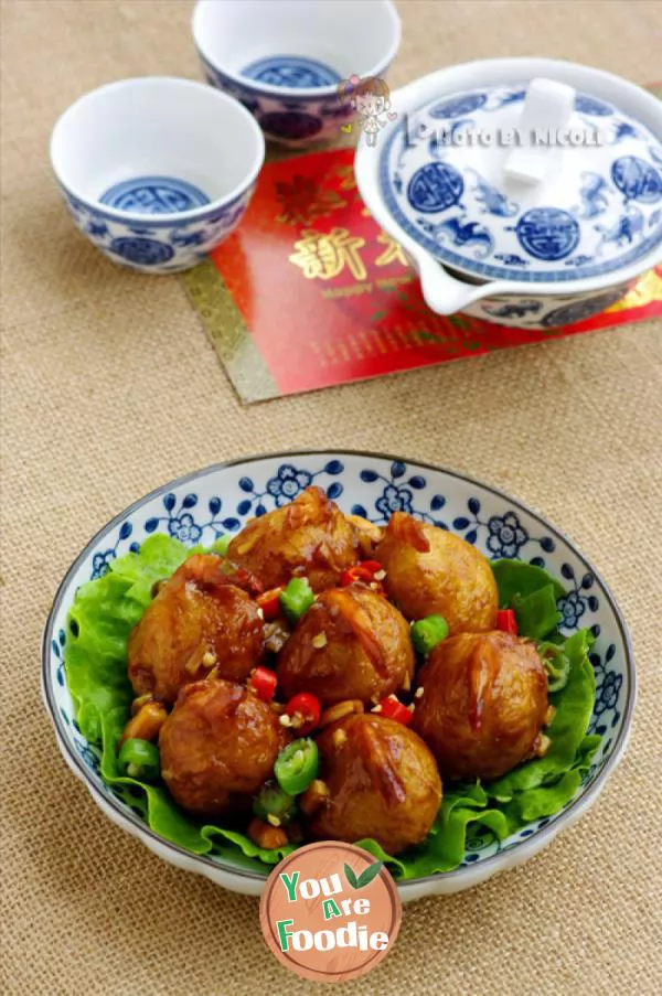 Kung Pao potato shrimp balls