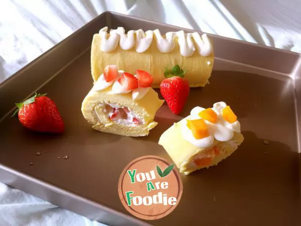 Strawberry mango cream cake roll