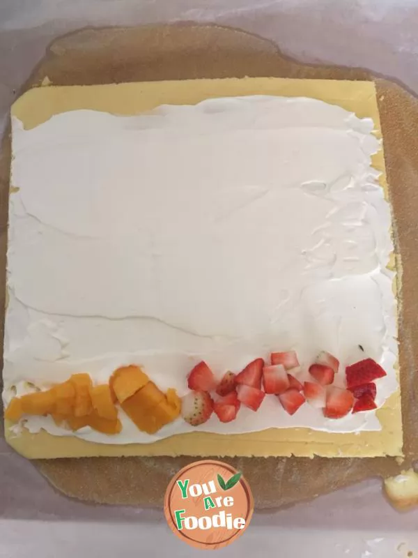 Strawberry mango cream cake roll