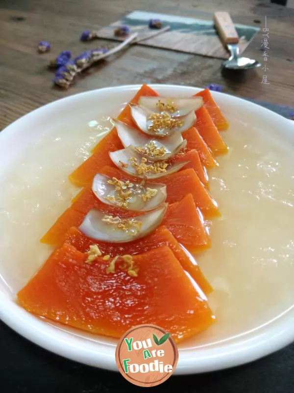 Steamed white fungus, Lily and pumpkin (oven version)