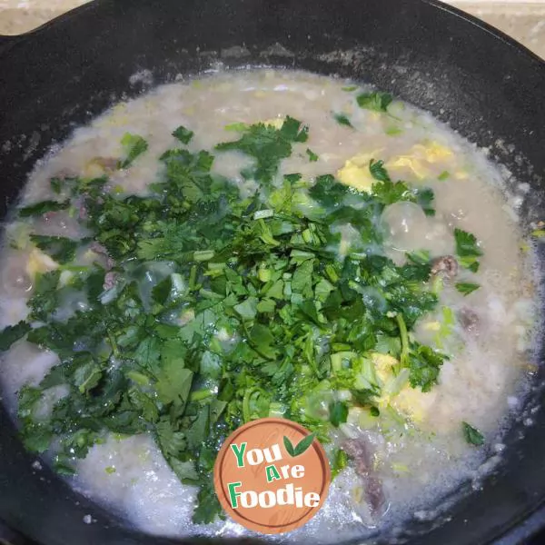 Beef with coriander and oatmeal Congee