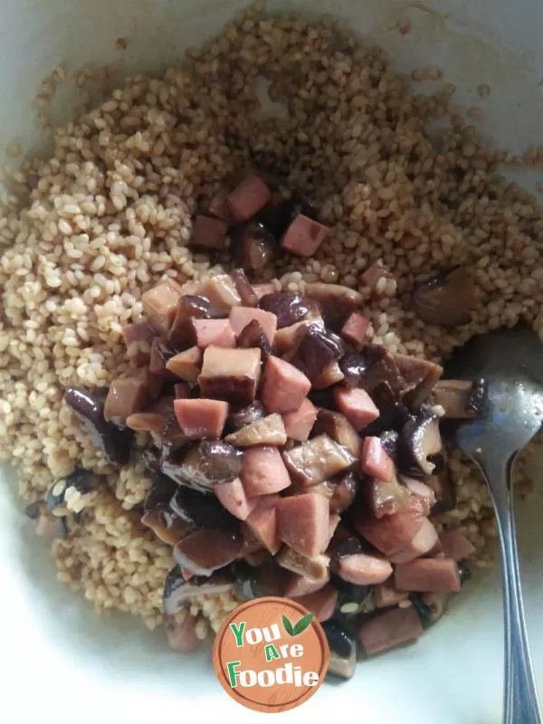 Beef sausage, mushroom and rice dumplings