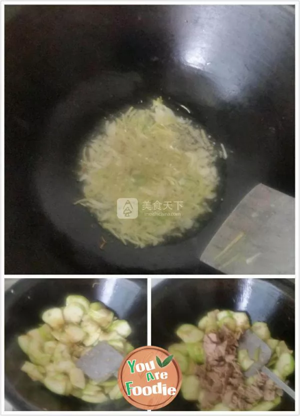 Fried zucchini slices with fried pork