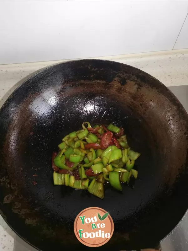 Fried sausage with pepper