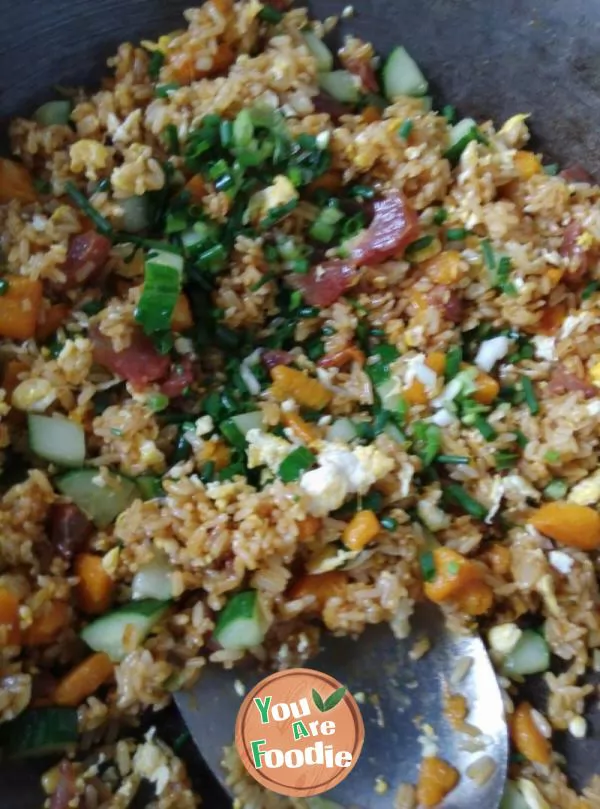 Fried rice with pumpkin and preserved meat