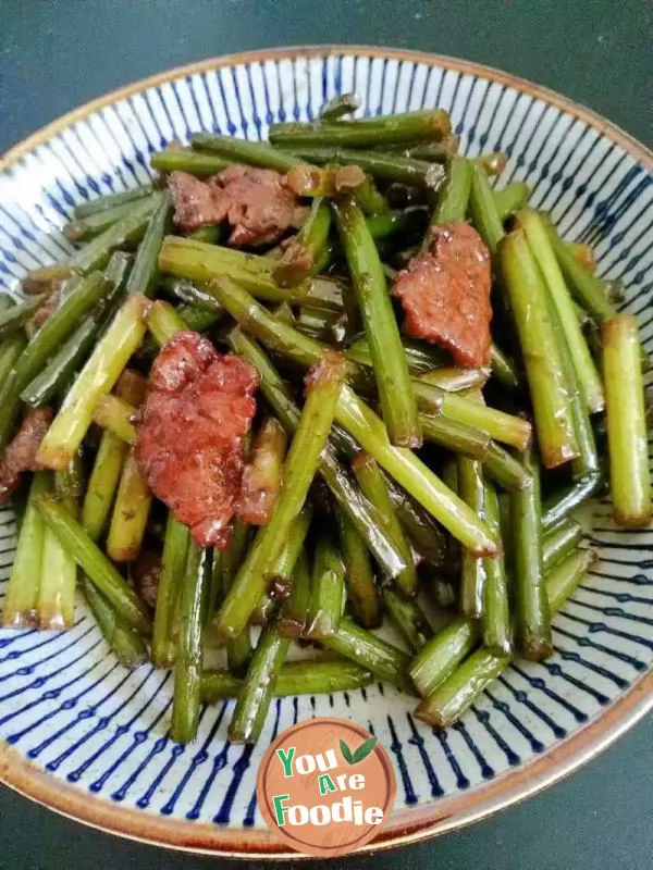 Kwai delicious food fried meat with garlic moss