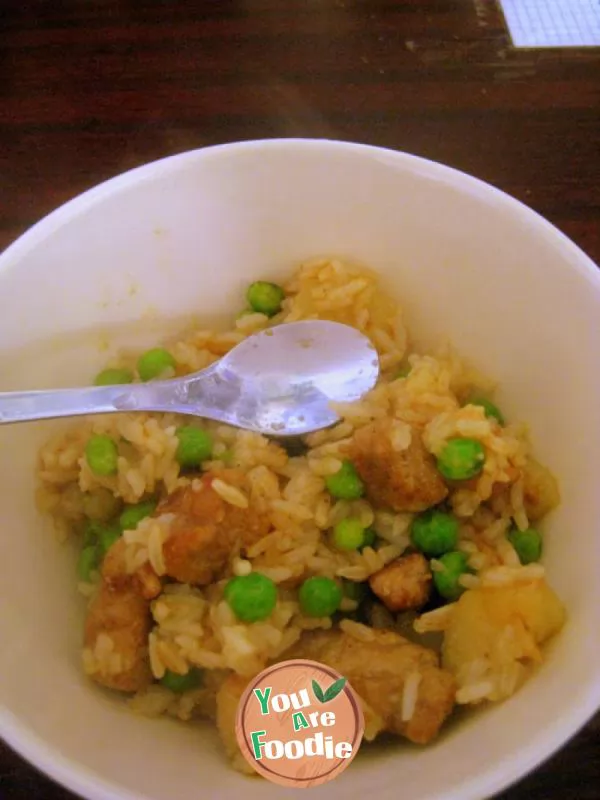 Rice with green bean and pork chop