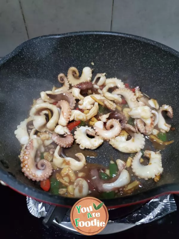 Fried octopus with soy sauce