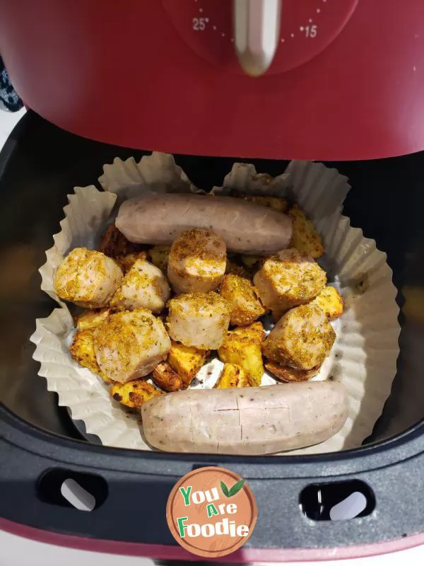 Garlic flavored potato sausage (air frying pan version)