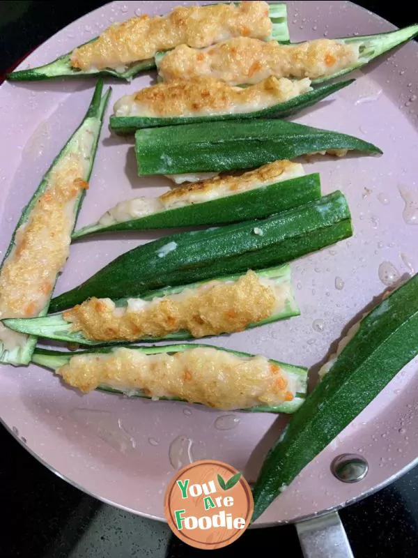 Sauteed shrimp and stuffed Okra