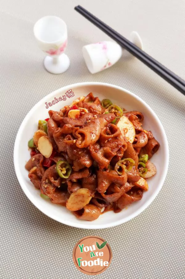 Fried pork intestines with soy sauce