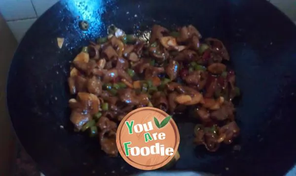 Fried pork intestines with soy sauce