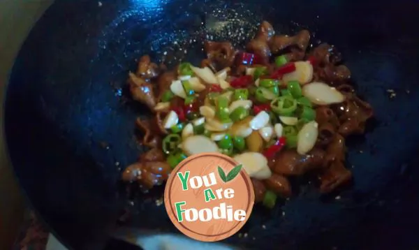 Fried pork intestines with soy sauce