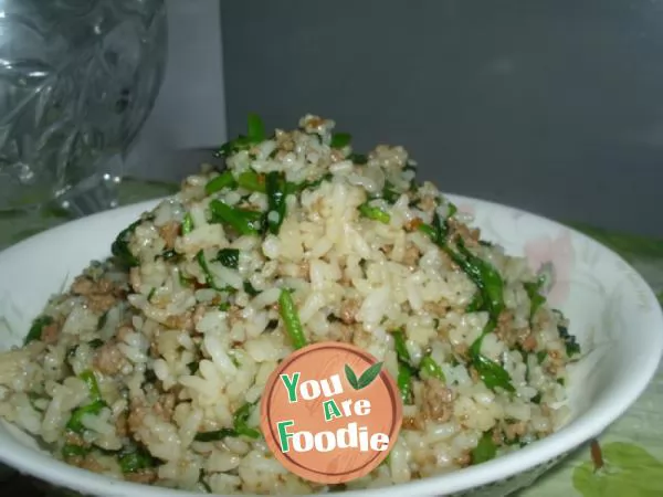 Fried rice with watercress and minced meat