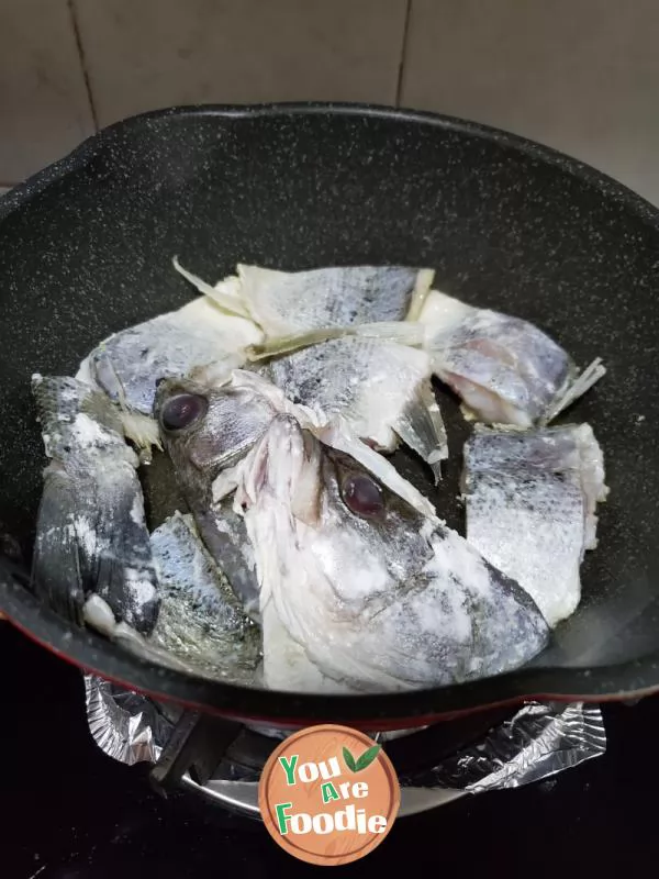 Pan fried salted sea bass