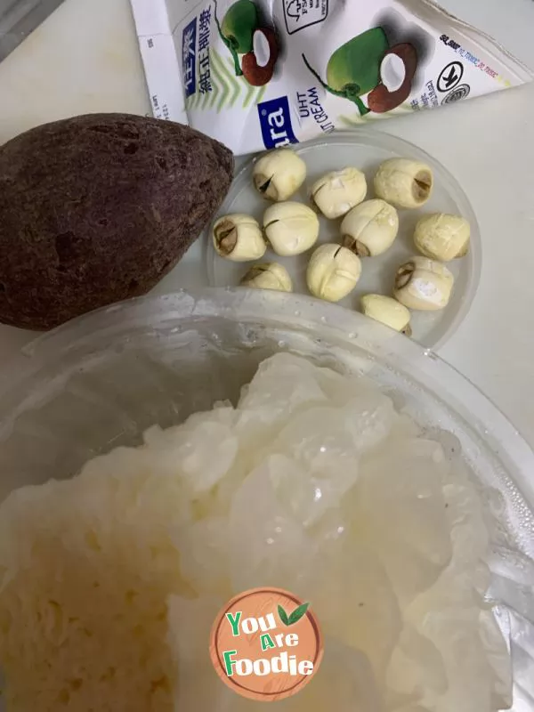 Coconut flavored Purple Potato and White Fungus Soup