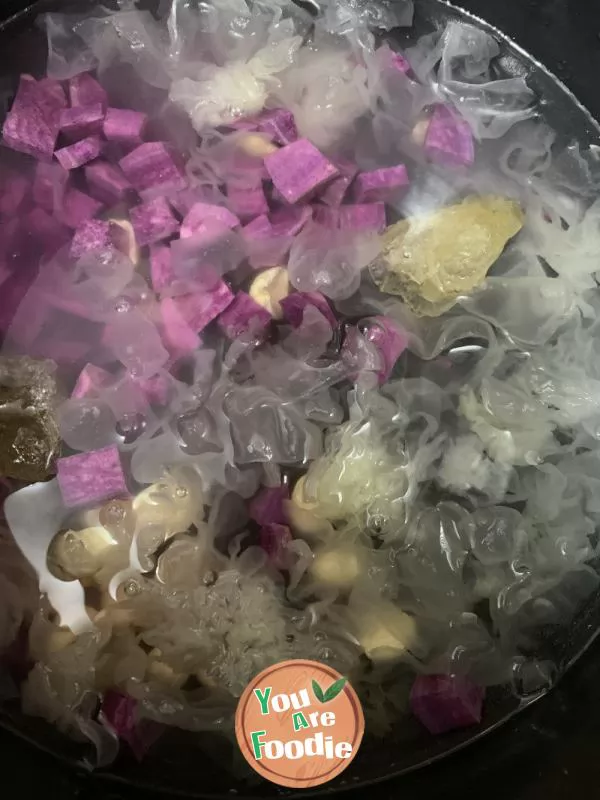 Coconut flavored Purple Potato and White Fungus Soup