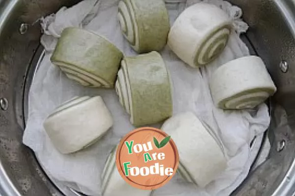 Green tea double color steamed bun roll