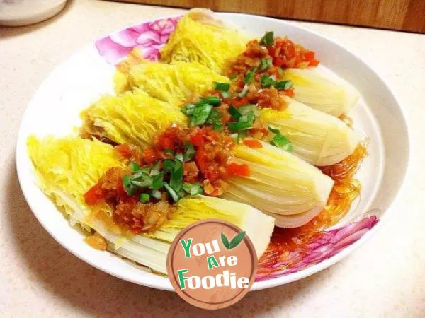 Steamed baby cabbage with minced garlic