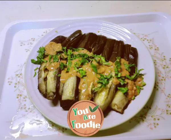 Steamed eggplant strips