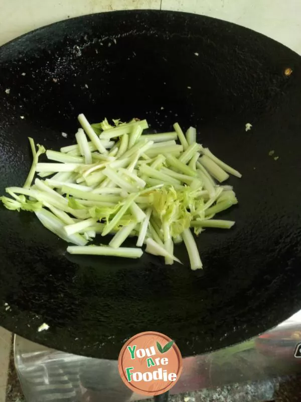 Fried egg with celery and agaric