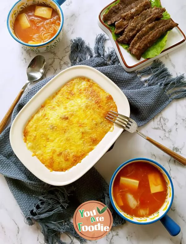 Baked mashed potato with bacon cheese