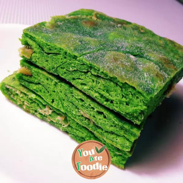 Spinach-meat-floss-pancake