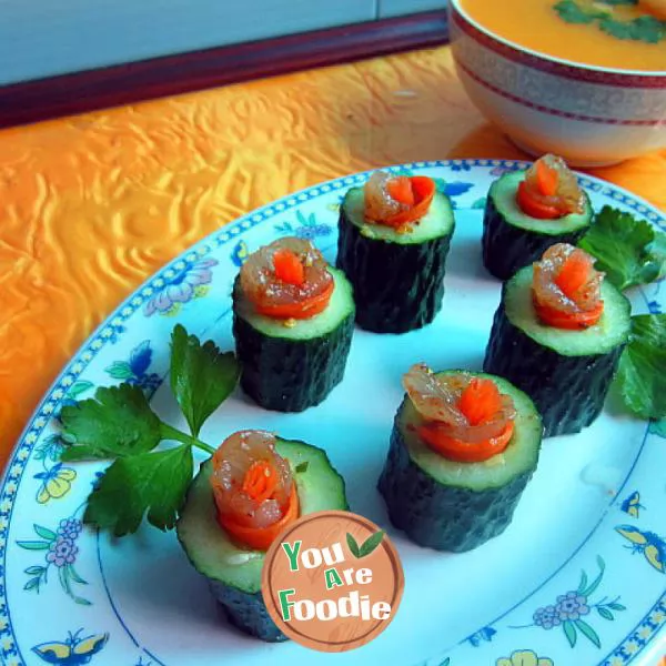 Raw fish rolls with cucumber