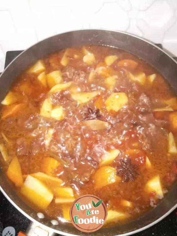 Stewed potato with tomato and beef