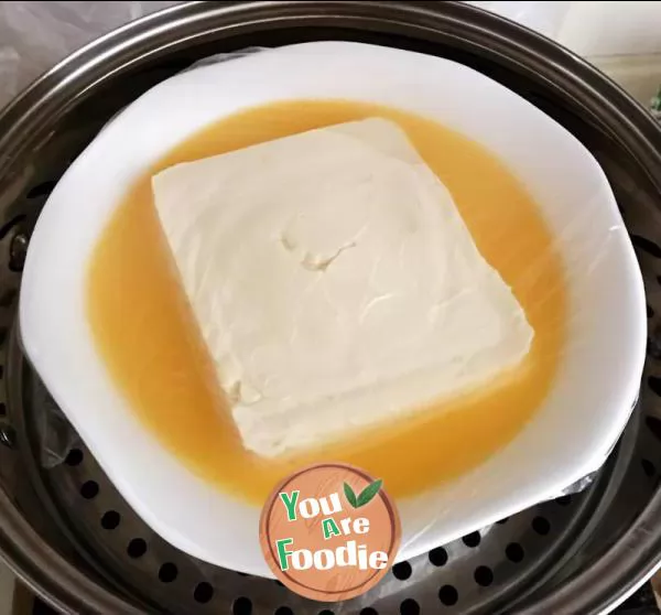 Steamed egg soup with shrimp paste and tofu