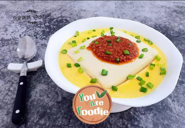 Steamed egg soup with shrimp paste and tofu